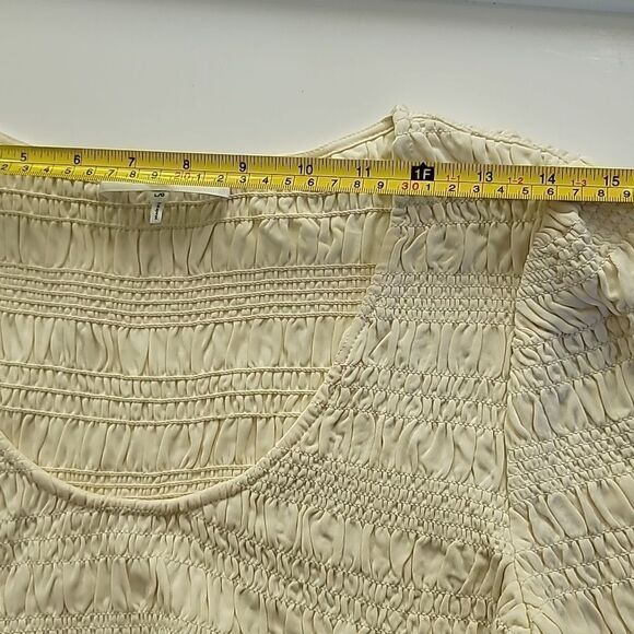 FRAME Smocked Scoop Neck Top Long Sleeve Cream Bone Stretch - Picture 6 of 10